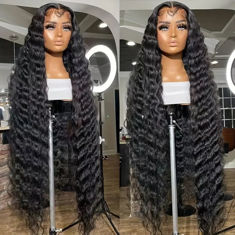24/32 Inch Curly Wave Lace Front Wig for Women - 13x4 Inch Deep Part Space, Heat Resistant Synthetic Fiber, 180% Density Loose Curly Wavy Wig with Preplucked & Glueless. (All Ethnicities), Heatresistant Fiber. QB385535 T
