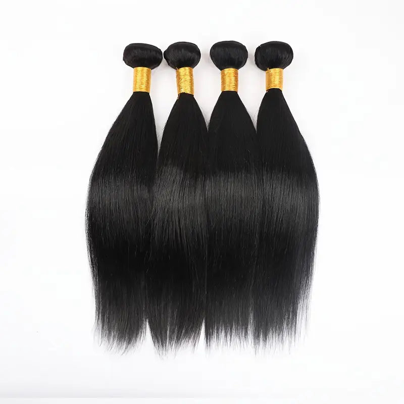 100% Virgin Brazilian Straight Human Hair 4 Bundles Double Weft Unprocessed Natural Black Color Can Be Dyed And Bleached Extensions for Women. WB501975 T
