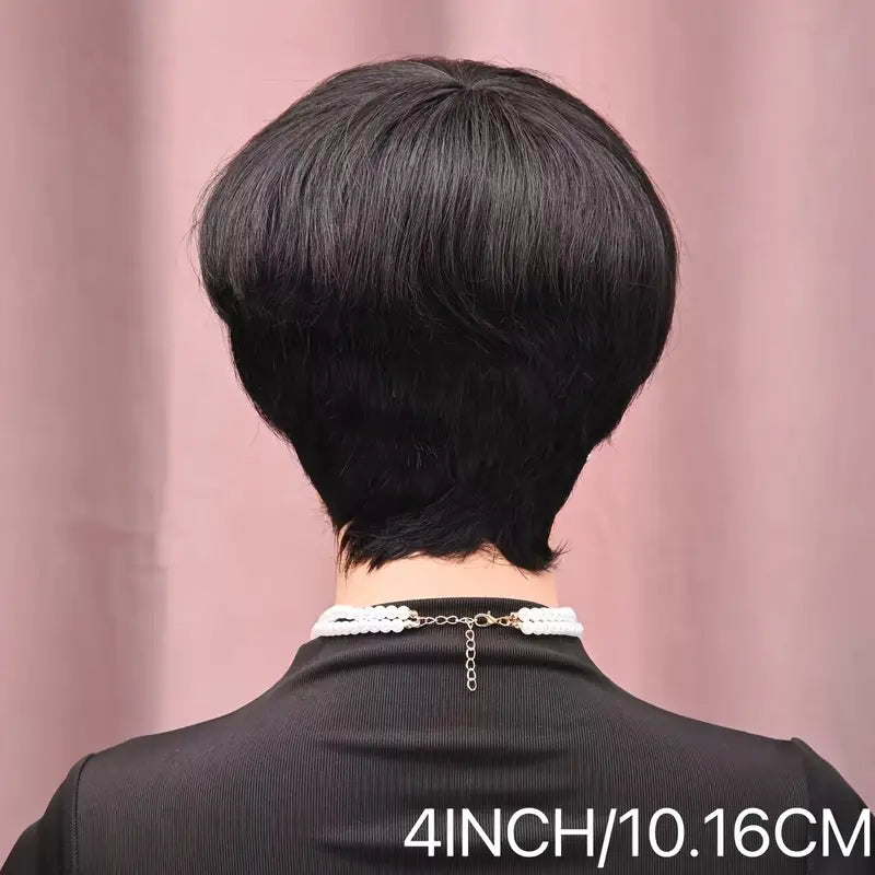 No import chargesLocal warehouse - Fastest delivery: 2 business days4 Inch Short Straight Human Hair Wig - No Lace Front, 180% Density Pixie Cut with Bangs | Machine-Made 100% Human Hair Wig for Women | Natural Look, Versatile Style for All Light Beige To