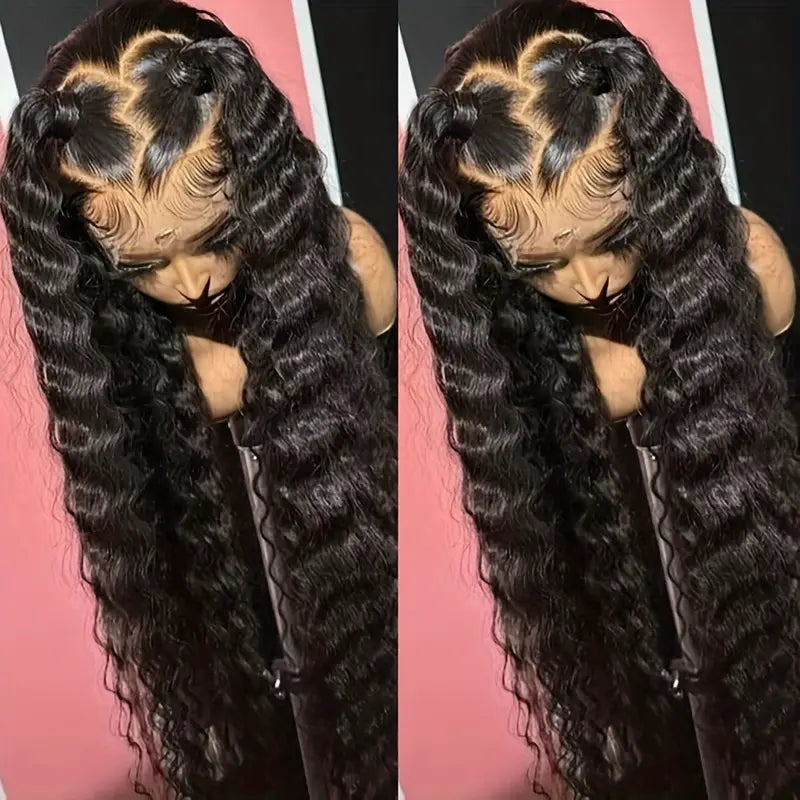 24/32 Inch Curly Wave Lace Front Wig for Women - 13x4 Inch Deep Part Space, Heat Resistant Synthetic Fiber, 180% Density Loose Curly Wavy Wig with Preplucked & Glueless. (All Ethnicities), Heatresistant Fiber. QB385535 T