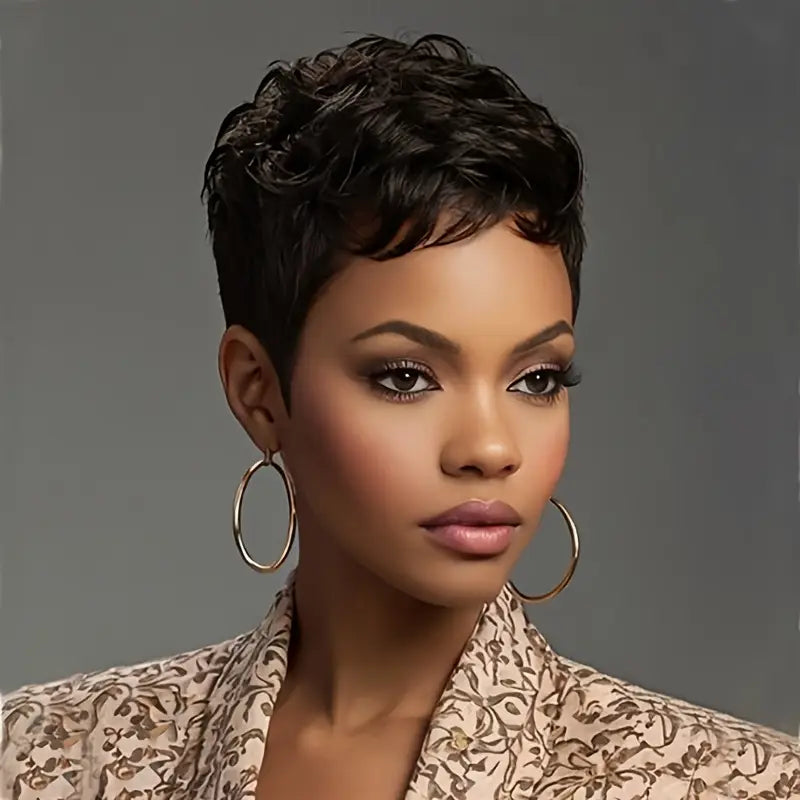 Local warehouseShort Pixie Cut Wig Synthetic Wavy Wigs For Women Black Hair Wig Brown Wig Red Wig Short Haircut Wig With Bangs Synthetic Wig Wavy Hair