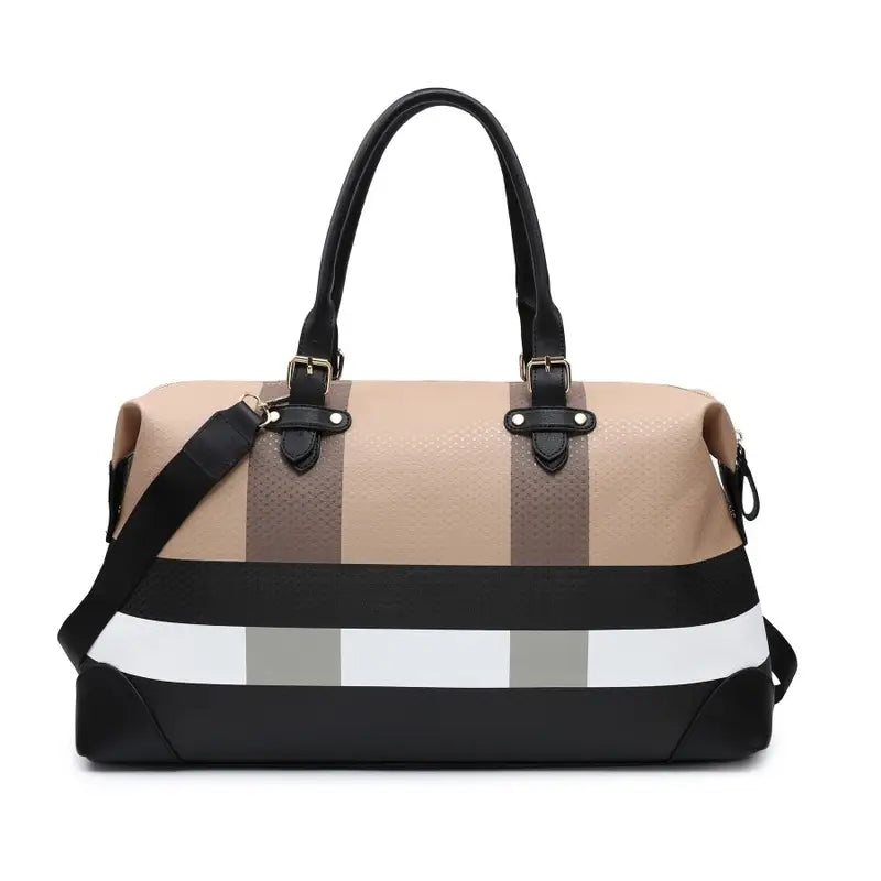 No import chargesLocal - Fastest delivery: 2 BUSINESS DAYSPU leather large overnight travel bag striped pattern handbag carry-on luggage bag suitable for vacation, overnight, camping, hiking, sports and fitness. 14062889Q T