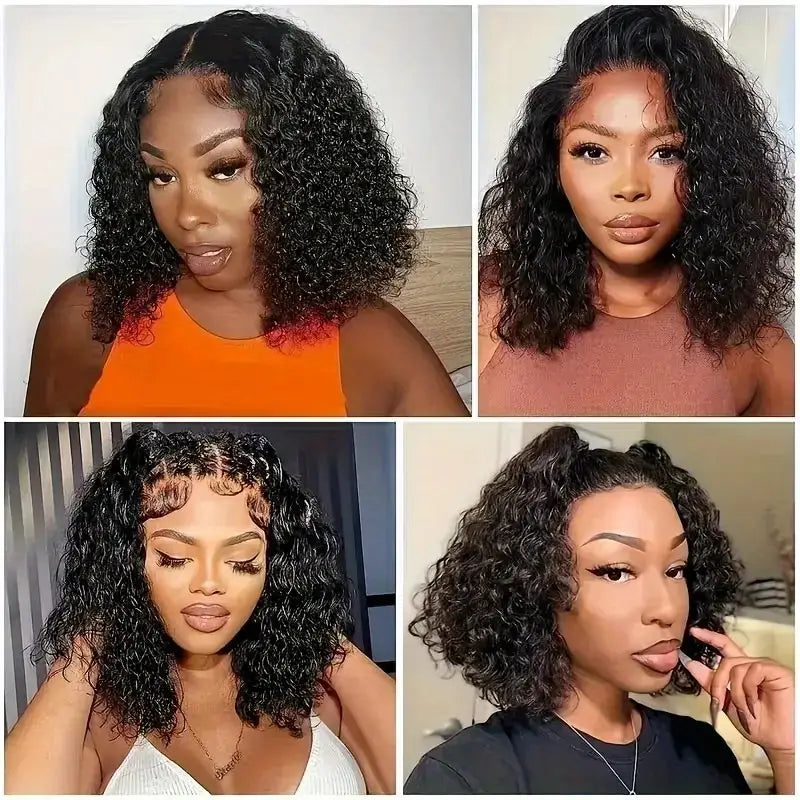 No import chargesLocal warehouse14-Inch Short Curly Wig, 4x4 Ratio, 150% Density, Deep Curls, Natural Black, Glueless, Beginner-Friendly, Cosplay & Performance Prop, High-Density Fiber Material, Short Hair Wig