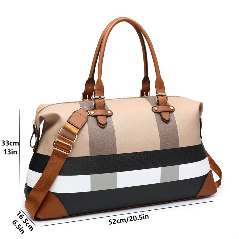No import chargesLocal - Fastest delivery: 2 BUSINESS DAYSPU leather large overnight travel bag striped pattern handbag carry-on luggage bag suitable for vacation, overnight, camping, hiking, sports and fitness. 14062889Q T