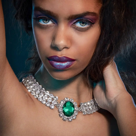 2024 New Fashion Green Crystal Bridal Jewelry for Women Rhinestone Choker Water Drop Chain Collars Necklaces Accessories. 3256 8065 4907 4393 AE