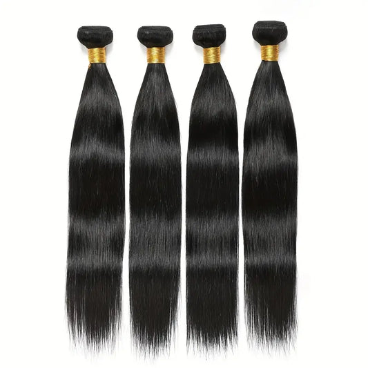100% Virgin Brazilian Straight Human Hair 4 Bundles Double Weft Unprocessed Natural Black Color Can Be Dyed And Bleached Extensions for Women. WB501975 T
