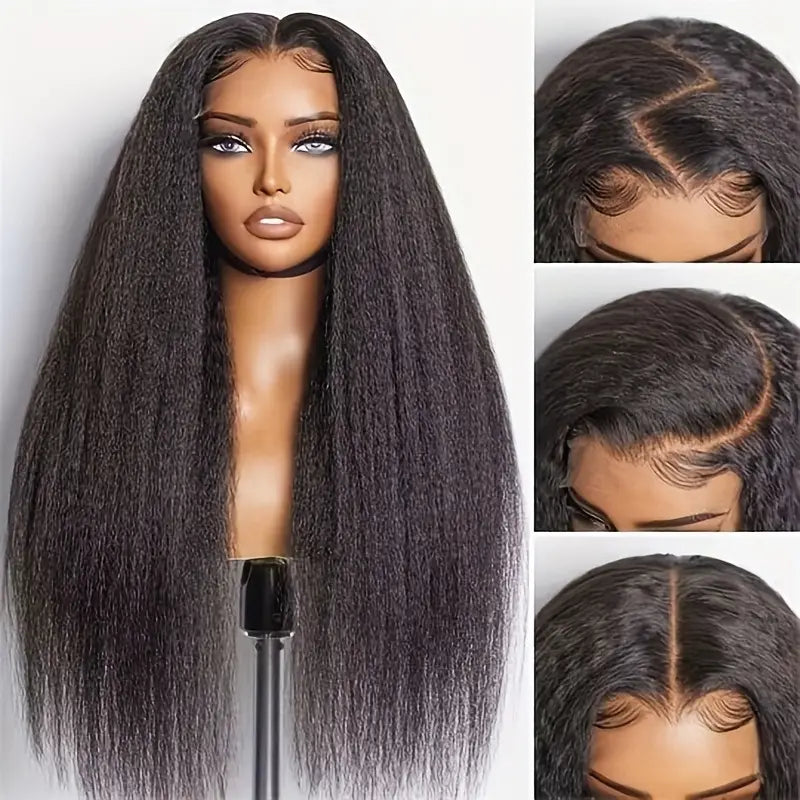 No import chargesLocal warehouse5*5 Kinky Straight Glueless Ready To Go Wigs Human Hair Pre Cut Lace For Beginners Kinky Straight Lace Front Wig Remy Hair Unprocessed Brazilian Virgin Human Hair No Glue Lace Wig Yaki Straight Human Hair Wigs Pre Plucked F
