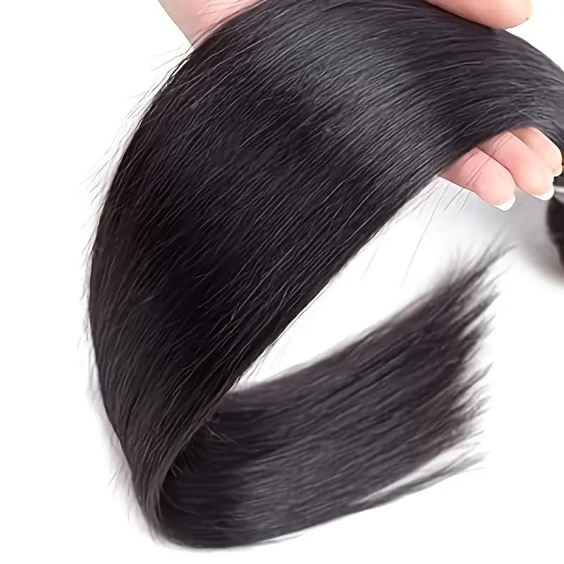 100% Virgin Brazilian Straight Human Hair 4 Bundles Double Weft Unprocessed Natural Black Color Can Be Dyed And Bleached Extensions for Women. WB501975 T