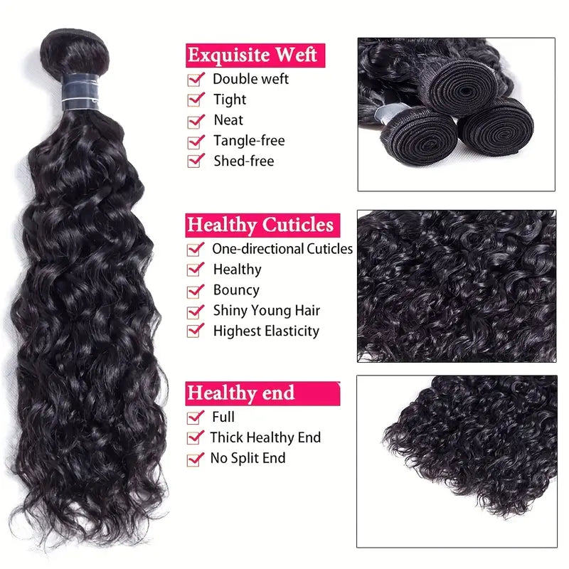 4 bundles 100% Raw Brazilian human hair extensions deep wave texture. Natural look and versatile styling, voluminous waves. UA2384630 T