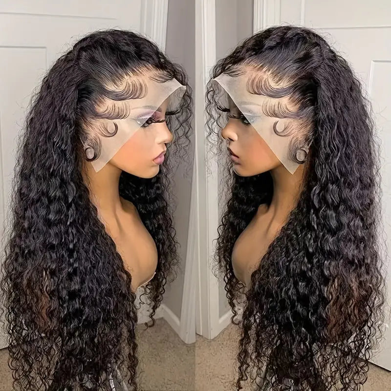 24/32 Inch Curly Wave Lace Front Wig for Women - 13x4 Inch Deep Part Space, Heat Resistant Synthetic Fiber, 180% Density Loose Curly Wavy Wig with Preplucked & Glueless. (All Ethnicities), Heatresistant Fiber. QB385535 T