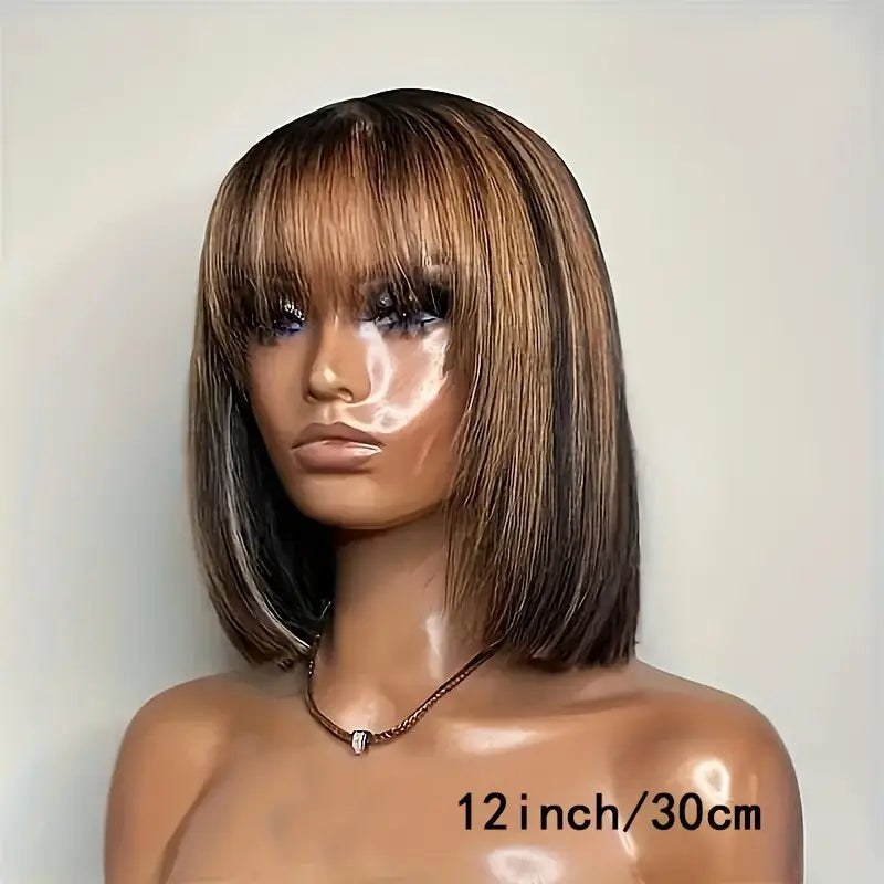180 Density Highlight Brown Colored Bone Straight Human Hair Bob Wigs Full Machine Wigs P1B 30 Human Hair With Bangs For Women. PD404946 T
