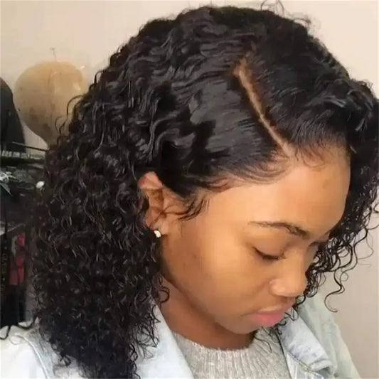 No import chargesLocal warehouse14" Water Wave Bob Wig with Lace Front - Adjustable Fit, Natural Black, High-Density Brazilian Hair, Heat-Resistant Synthetic Fiber, Perfect for Daily Wear, Parties, and Cosplay
