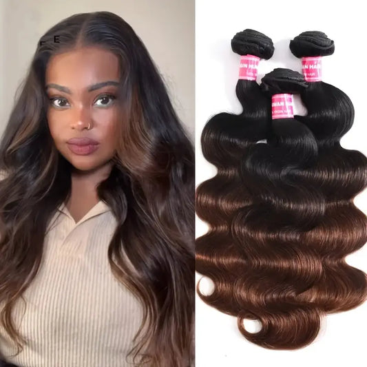 No import chargesLocal - Fastest delivery: 2 BUSINESS DAYS3pcs Klaiyi Dark Root Ombre Brown Body Wave Human Hair Bundles - 100% Brazilian Human Hair, Soft & Thick, 8-26 Inch Mix, No Shedding, Tangle-Free, Long-Lasting for Styling, Washing & Perming