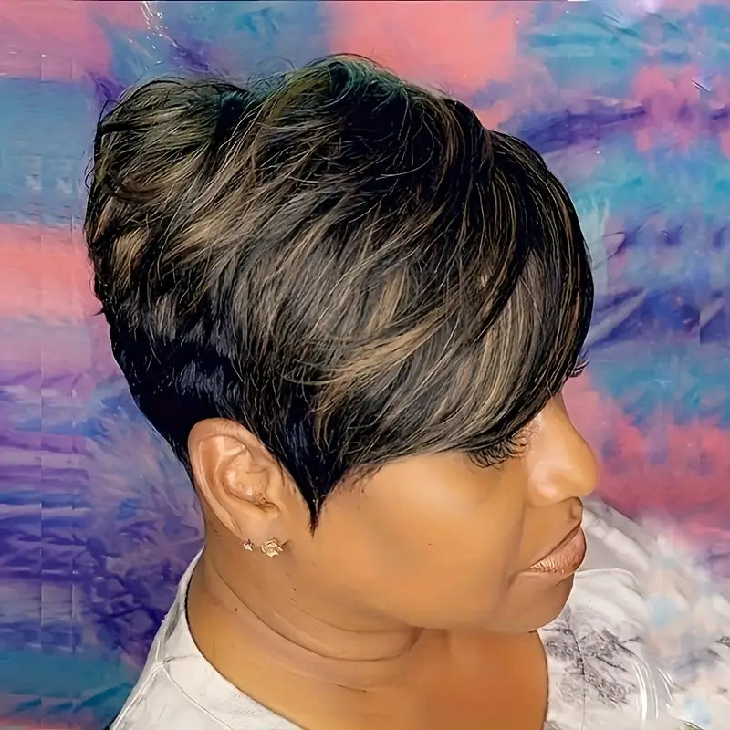 1pc Brazilian Remy Human Hair Pixie Cut Wig - 180% Density Straight Hair, Rose Net Cap, Glueless Machine-Made Y2K Style Short Bob Wig in Burgundy 1B/99J Multicolor for Women. FD3134887 T