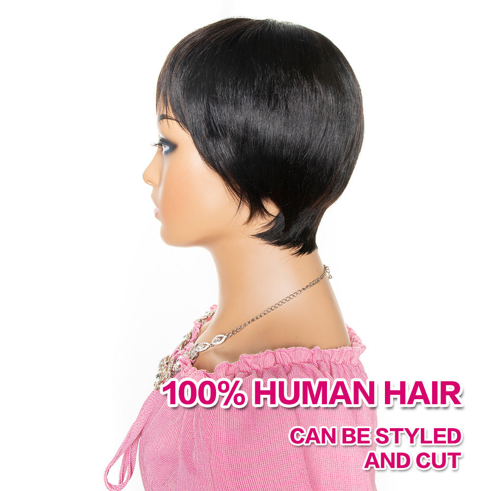 Short Pixie Cut Human Hair Wig With Bang. CJCO 120 464 101AZ