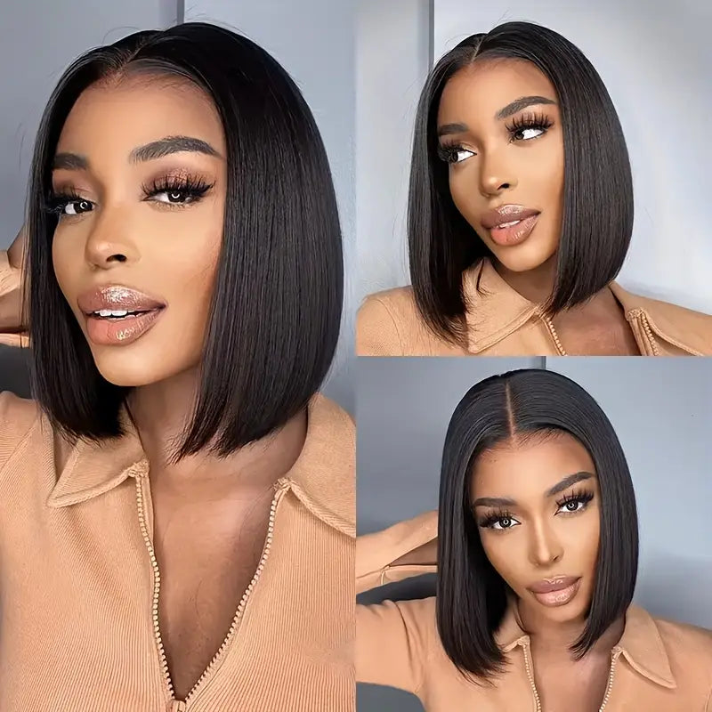 Brazilian Human Hair Short Bob Wig - 4x1 Lace Front, 150% Density Bone Straight Pre-Plucked Natural Hairline & Eyebrows, Unisex for All Ethnicities, Versatile Hair Wig | Natural Hairline. DT232333
