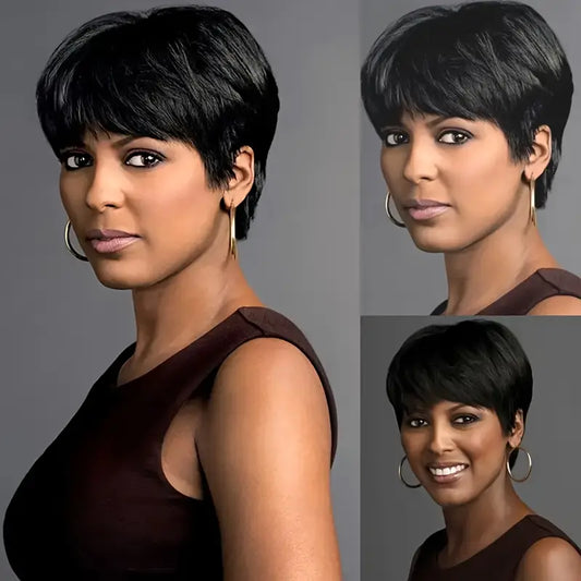 Short   cut bob human hair wig natural straight 150% Density  JM539464 T
