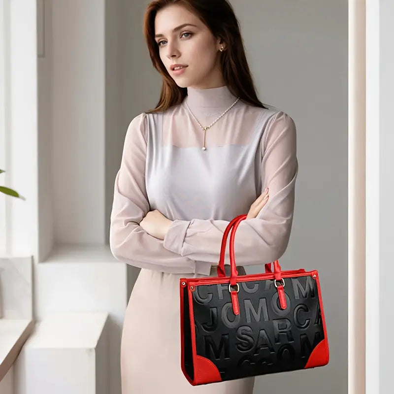 No import chargesLocal - Fastest delivery: 2 BUSINESS DAYS[Large Capacity] Chic Two-Tone Women's Tote Bag | Soft PU | Large Capacity, Multiple Compartments, Removable Strap, Zip Closure | Daily Commute, Work, Shopping | Casual