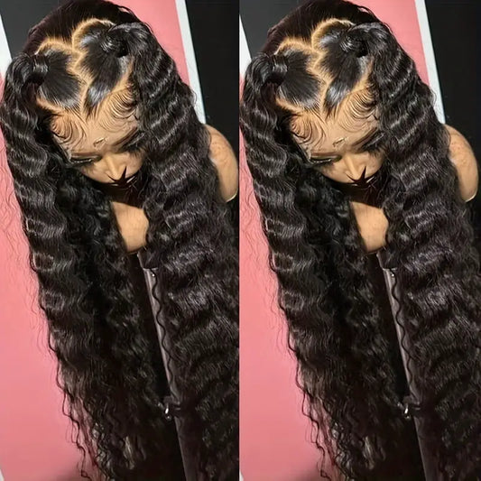 24/32 Inch Curly Wave Lace Front Wig for Women - 13x4 Inch Deep Part Space, Heat Resistant Synthetic Fiber, 180% Density Loose Curly Wavy Wig with Preplucked & Glueless. (All Ethnicities), Heatresistant Fiber. QB385535 T