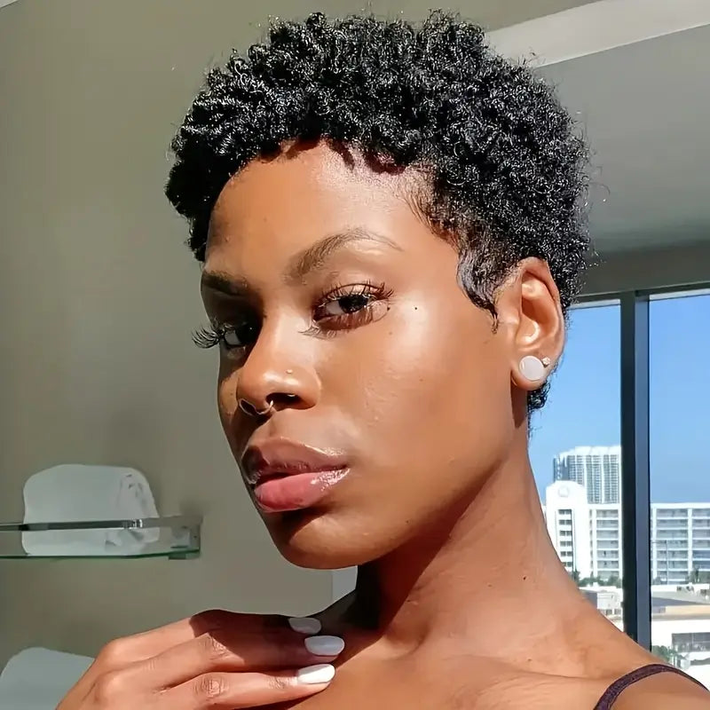 No import chargesLocal warehouse6 Inch Afro Curly/Kinky Brazilian Remy Human Hair Wig for Women - 180% Density Glueless Wig with Rose Net Cap, Machine-Made Non-Gel Natural Look for Daily Use, Versatile Styling. JD3257256 T