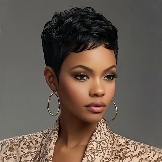 Local warehouseShort Pixie Cut Wig Synthetic Wavy Wigs For Women Black Hair Wig Brown Wig Red Wig Short Haircut Wig With Bangs Synthetic Wig Wavy Hair