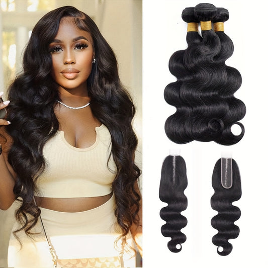 Body Wave Human Hair 3 Bundles With 2×6 Free Part Lace Closure Human Hair 100% Unprocessed Brazilian Virgin Hair Weave Bundles Human Hair With 2×6 Free Part Lace Closure Black Hair Natural Color. RM1176368 T