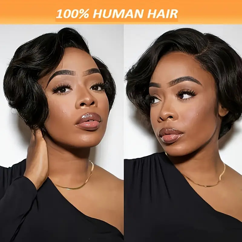 elegant brazilian Remy human hair Pixie cut wig 8 inch short straight Bob 150% density 13X4 transparent Lace Front Natural look and comfortable fit versatile for daily wear Suitable for all ethnicities. WM2962543 T