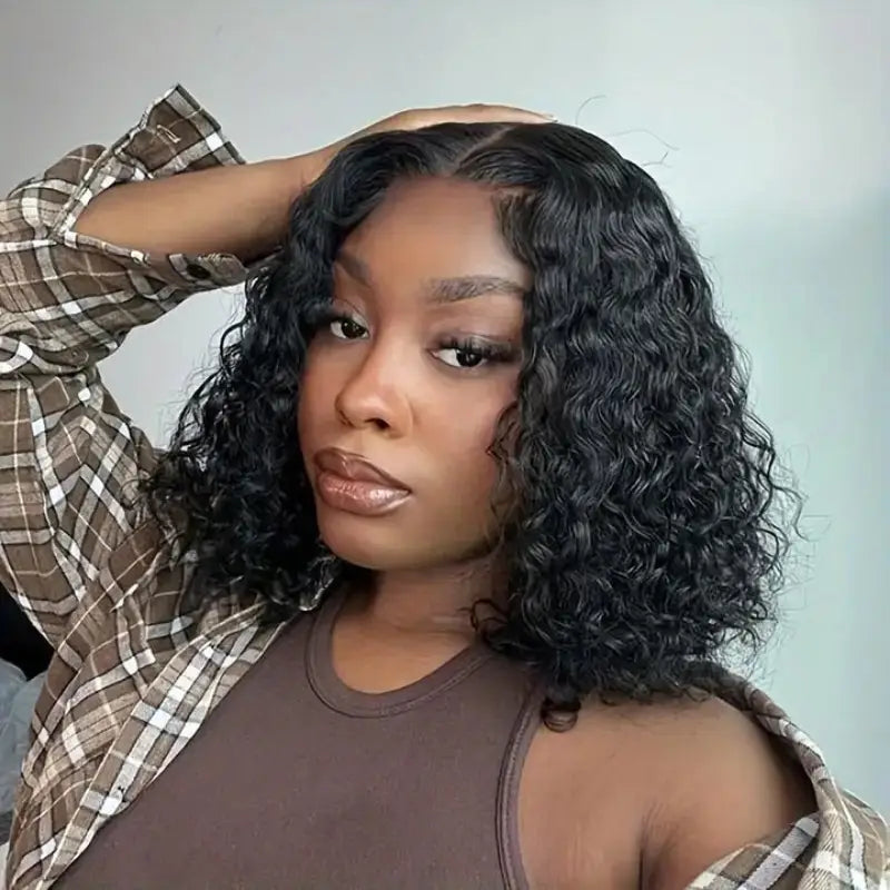 No import chargesLocal warehouse14-Inch Short Curly Wig, 4x4 Ratio, 150% Density, Deep Curls, Natural Black, Glueless, Beginner-Friendly, Cosplay & Performance Prop, High-Density Fiber Material, Short Hair Wig