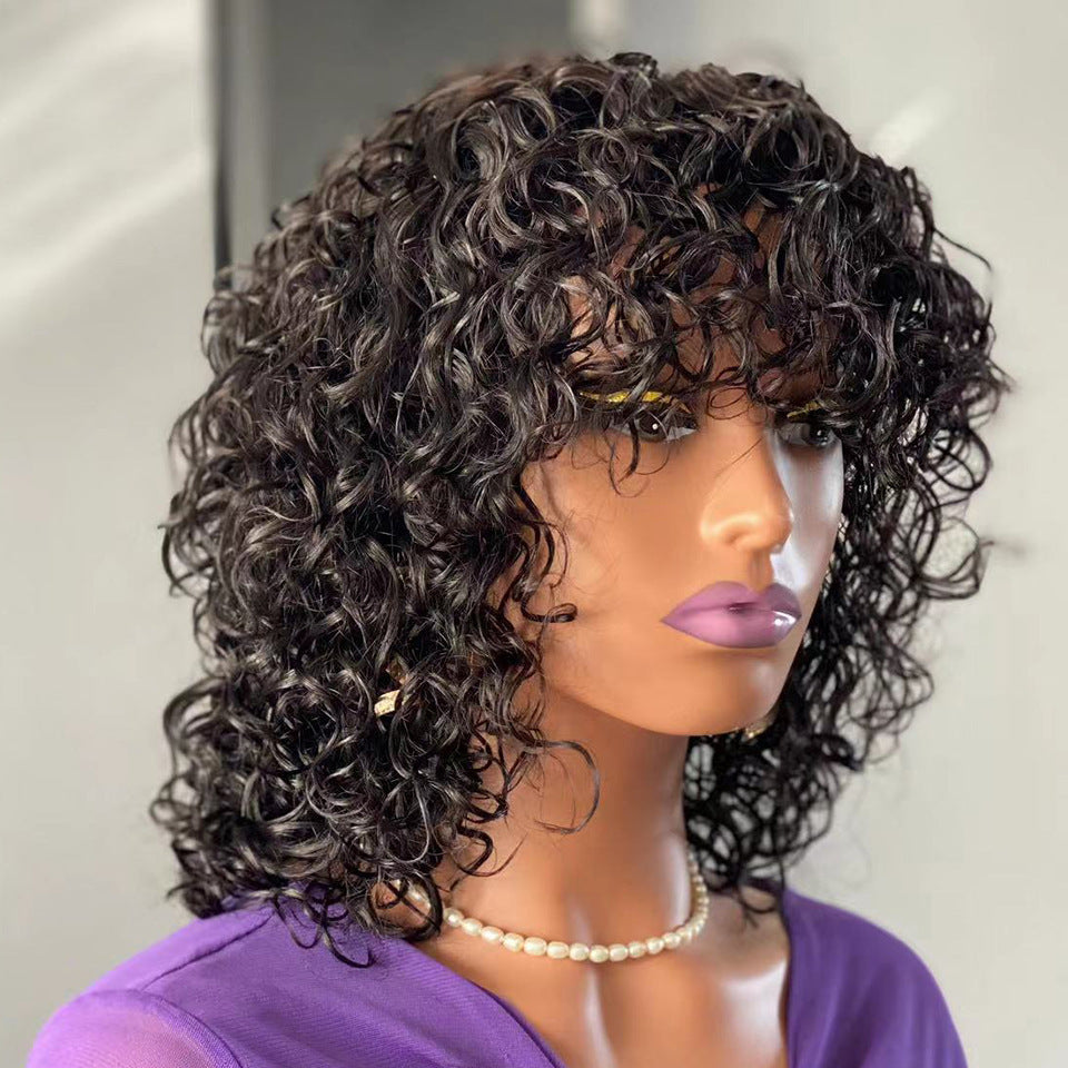 Water Wave Fringe Human Hair Wigs With Bangs. CJHC 1989 44401AZ