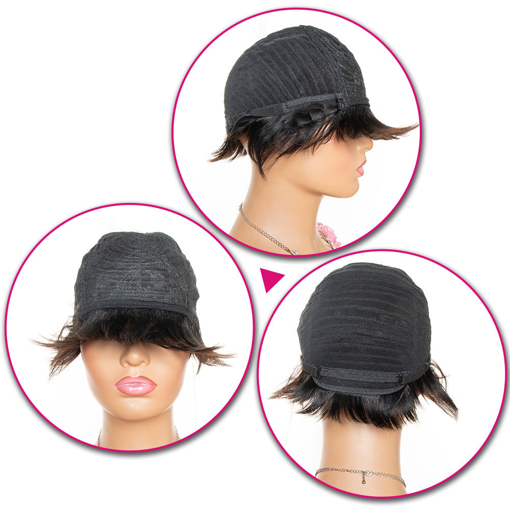 Short Pixie Cut Human Hair Wig With Bang. CJCO 120 464 101AZ