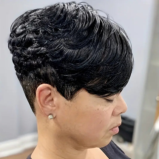 1pc Brazilian Remy Human Hair Pixie Cut Wig - 180% Density Straight Hair, Rose Net Cap, Glueless Machine-Made Y2K Style Short Bob Wig in Burgundy 1B/99J Multicolor for Women. FD3134887 T