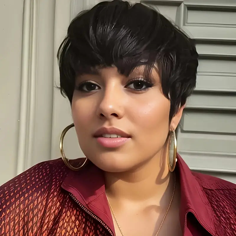 Short   cut bob human hair wig natural straight 150% Density  JM539464 T
