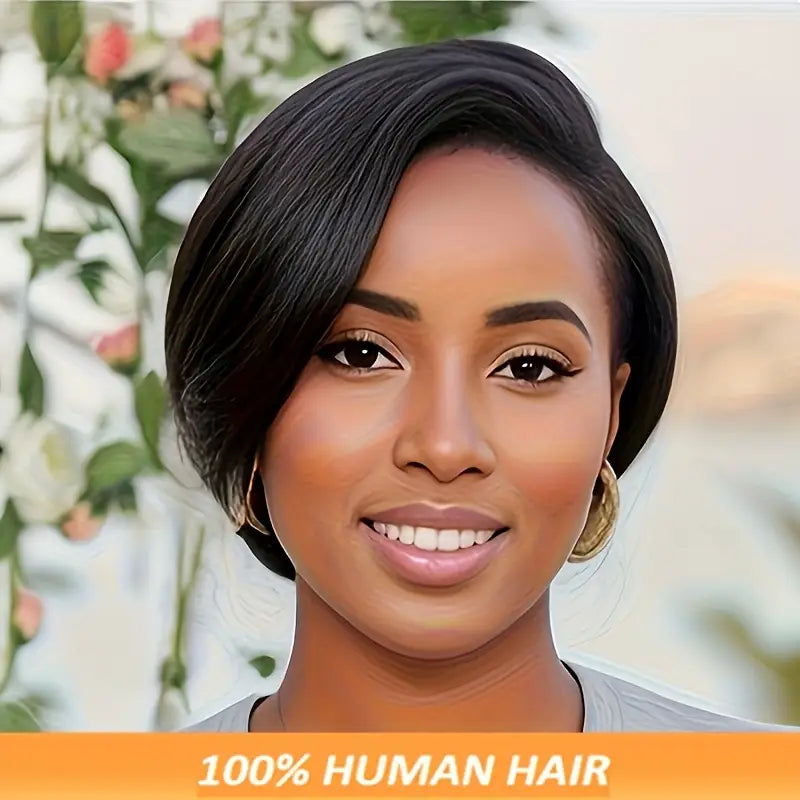 elegant brazilian Remy human hair Pixie cut wig 8 inch short straight Bob 150% density 13X4 transparent Lace Front Natural look and comfortable fit versatile for daily wear Suitable for all ethnicities. WM2962543 T