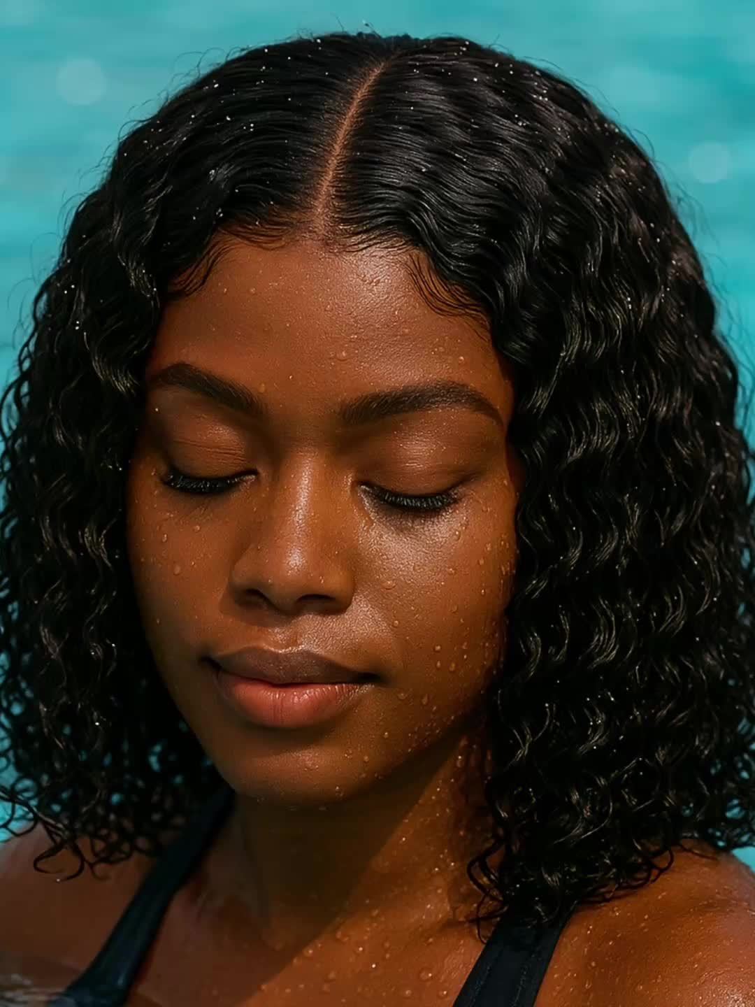 14 Inch Deep Water Wave Wig for Women - Natural Look High-Quality Hairpiece with Pre-Trimmed Hairline, No Glue Adhesive, Wet-Ready for Everyday Use, Perfect for African Women, Versatile Hairpiece, Elegant Hairpiece. VU4937759 T