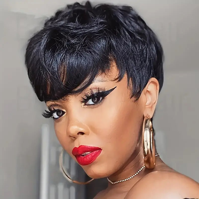 Short   cut bob human hair wig natural straight 150% Density  JM539464 T