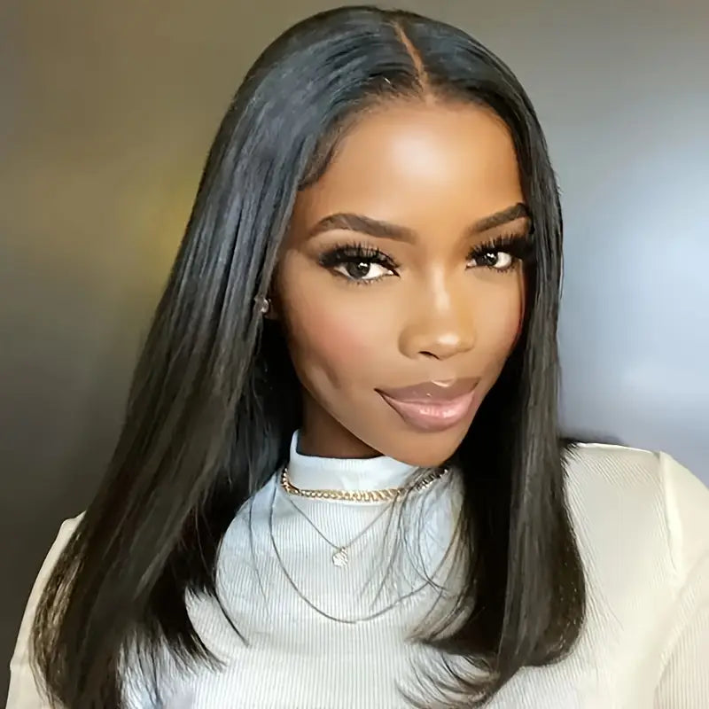 Brazilian Human Hair Short Bob Wig - 4x1 Lace Front, 150% Density Bone Straight Pre-Plucked Natural Hairline & Eyebrows, Unisex for All Ethnicities, Versatile Hair Wig | Natural Hairline. DT232333