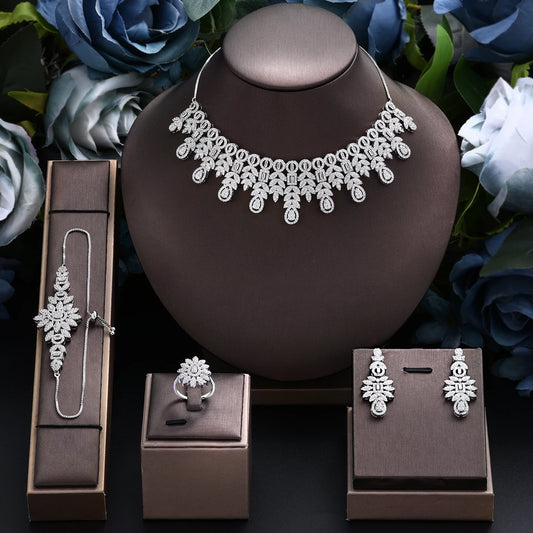 2025 Hot Sale Bridal Wedding Jewelry Sets for Women 4 Pieces Wedding Party Zirconia Necklace Bracelet with Adjustable Chain. 3256 8060 4637 6870 AE