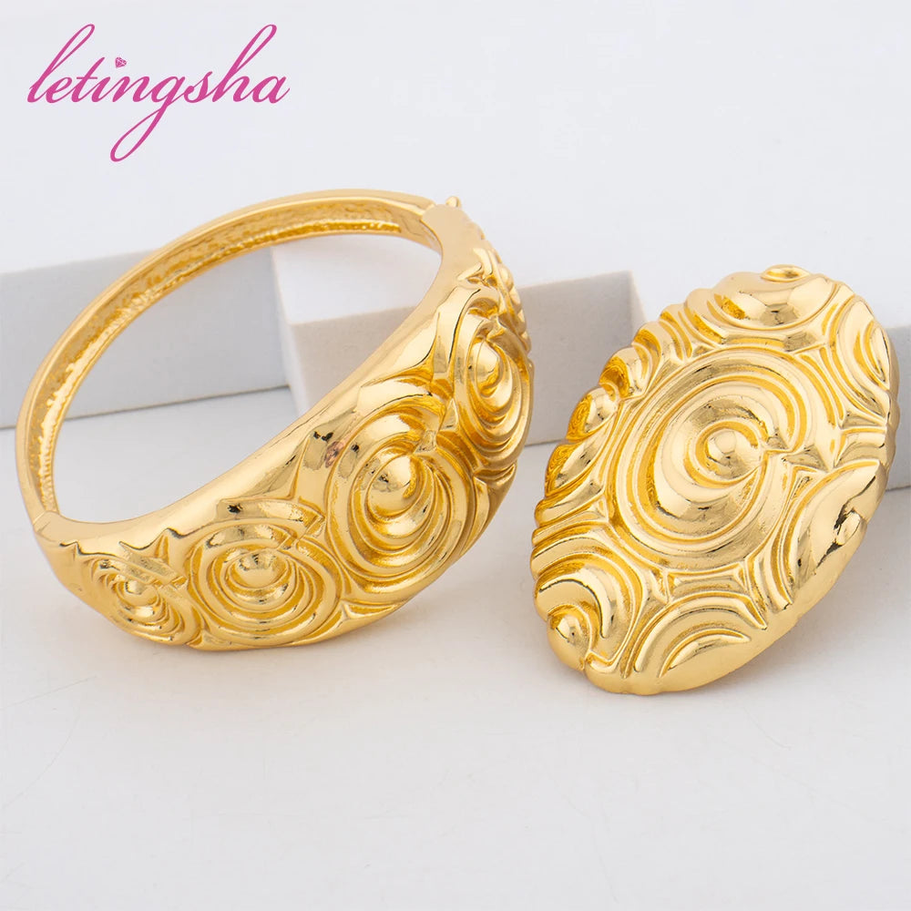 African Fashion Beads Round Jewelry Set for Women Luxury Gold Color Tassel Earrring Pendant Bangle Ring Set Wedding Party Gift. 3256 8067 6834 0426 AE