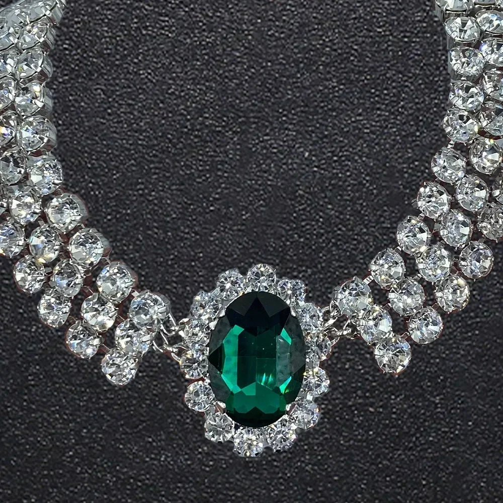 2024 New Fashion Green Crystal Bridal Jewelry for Women Rhinestone Choker Water Drop Chain Collars Necklaces Accessories. 3256 8065 4907 4393 AE