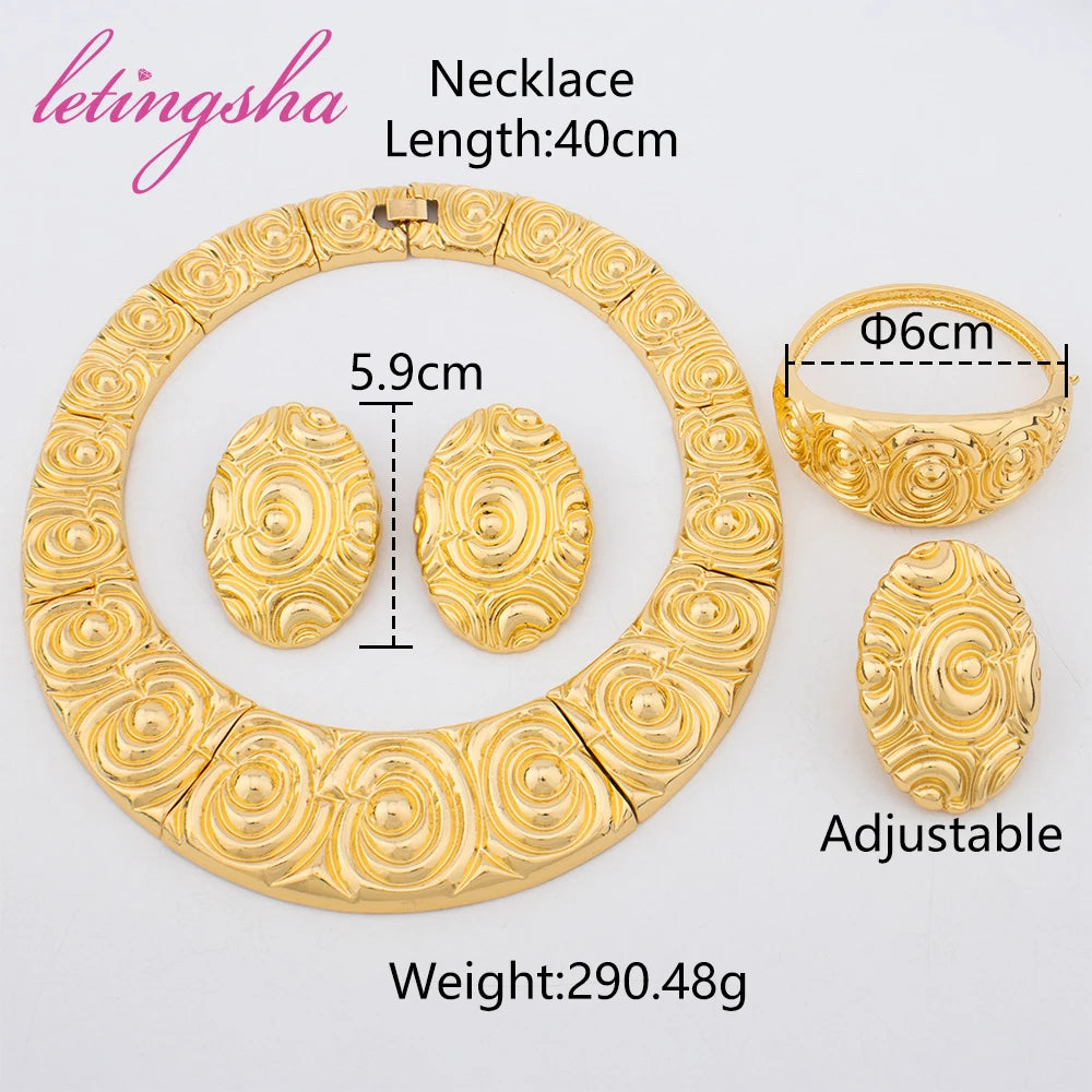 African Fashion Beads Round Jewelry Set for Women Luxury Gold Color Tassel Earrring Pendant Bangle Ring Set Wedding Party Gift. 3256 8067 6834 0426 AE