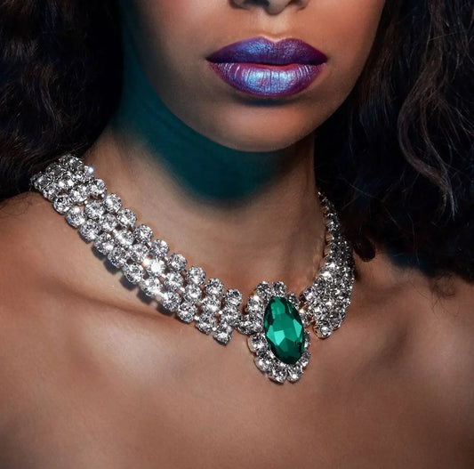2024 New Fashion Green Crystal Bridal Jewelry for Women Rhinestone Choker Water Drop Chain Collars Necklaces Accessories. 3256 8065 4907 4393 AE