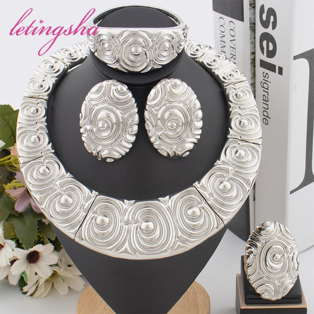 African Fashion Beads Round Jewelry Set for Women Luxury Gold Color Tassel Earrring Pendant Bangle Ring Set Wedding Party Gift. 3256 8067 6834 0426 AE