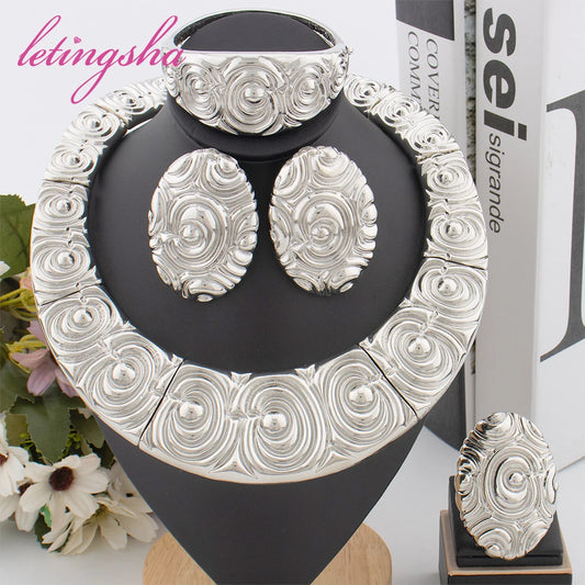 African Fashion Beads Round Jewelry Set for Women Luxury Gold Color Tassel Earrring Pendant Bangle Ring Set Wedding Party Gift. 3256 8067 6834 0426 AE
