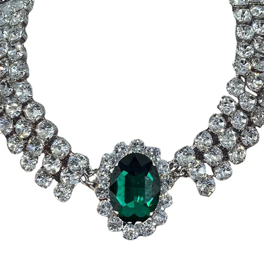 2024 New Fashion Green Crystal Bridal Jewelry for Women Rhinestone Choker Water Drop Chain Collars Necklaces Accessories. 3256 8065 4907 4393 AE
