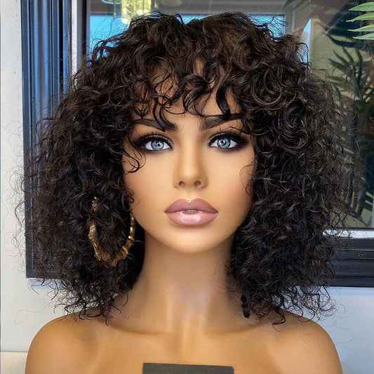 Water Wave Fringe Human Hair Wigs With Bangs. CJHC 1989 44401AZ