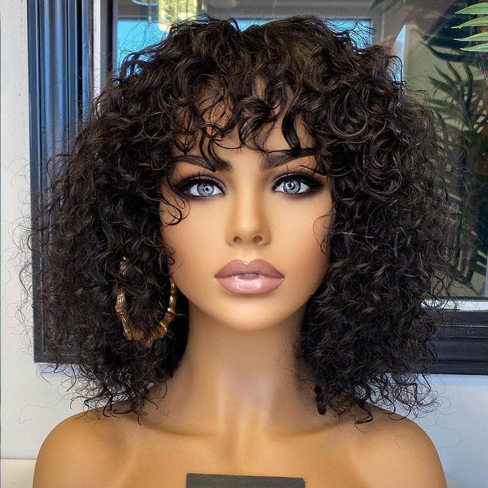 Water Wave Fringe Human Hair Wigs With Bangs. CJHC 1989 44401AZ