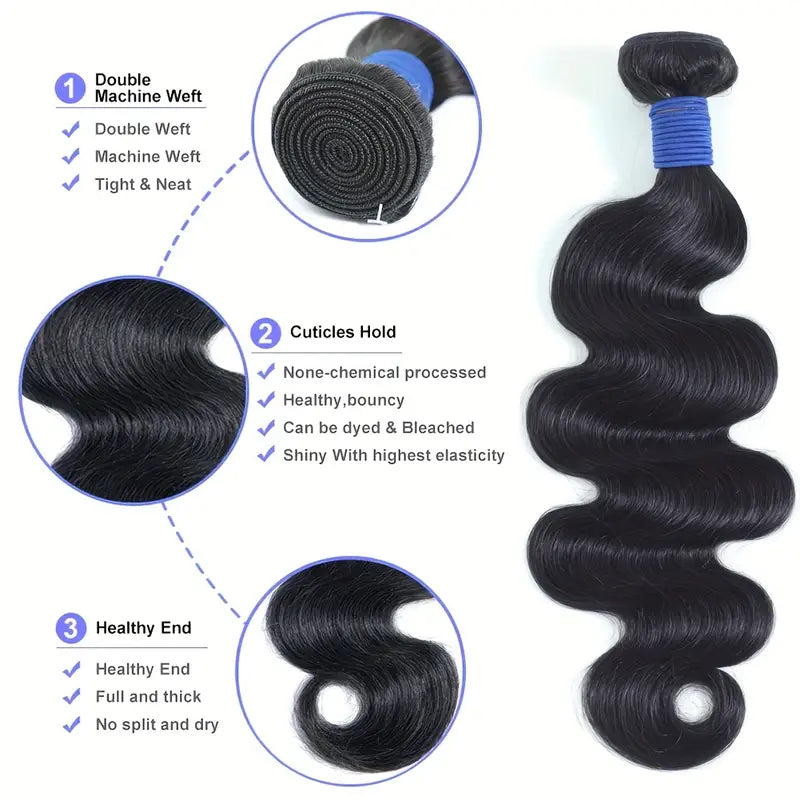100% Unprocessed Brazilian Virgin Real Human Hair Weave, 10 Inch - 32 Inch, Double Machine Weft, Full Density, Thick Ends, Soft Weave, 3 Bundles Full Enough. NW3129972 T