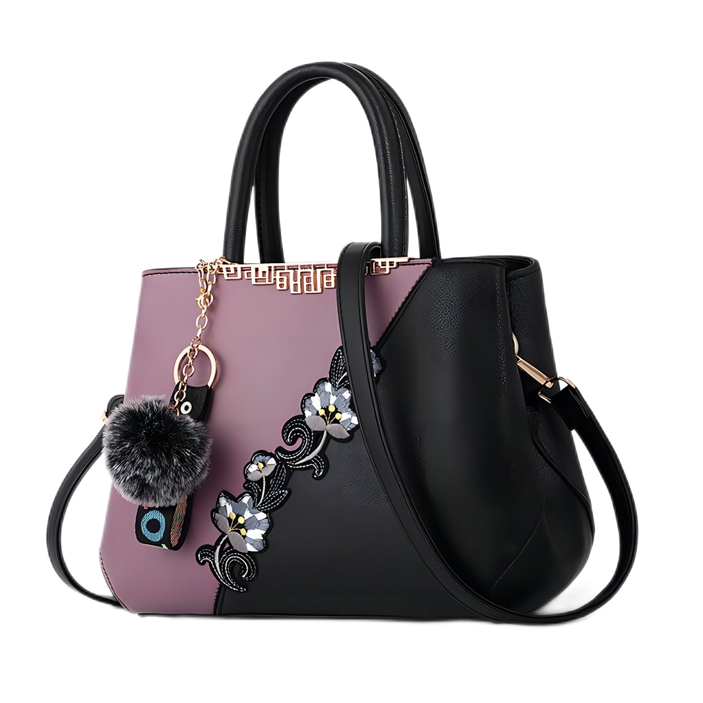 Handbags Fashionable Women's Handbags For Ladies Flower Pattern Crossbody Bags Splicing Color Shoulder Bags. CJNS232 627 301AZ blk, CJNS232 627 303BY purple/blk