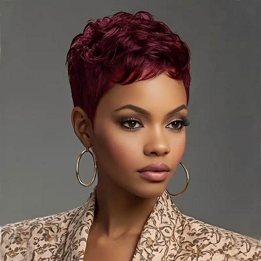 Local warehouseShort Pixie Cut Wig Synthetic Wavy Wigs For Women Black Hair Wig Brown Wig Red Wig Short Haircut Wig With Bangs Synthetic Wig Wavy Hair