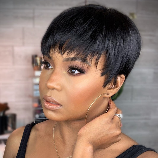 Short Pixie Cut Human Hair Wig With Bang. CJCO 120 464 101AZ